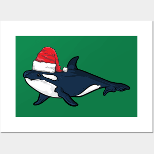 Santa Hat-Wearing Orca Killer Whale Funny Christmas Season Posters and Art